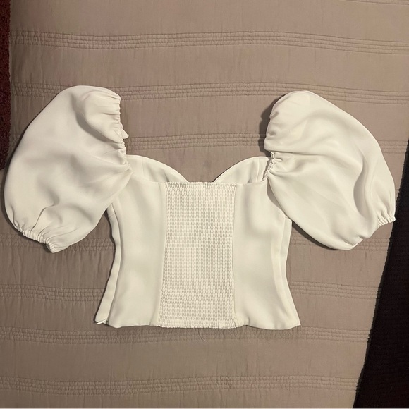 Wilfred Ivory Puff Sleeve Blouse Corset Cropped Peasant - Picture 5 of 7